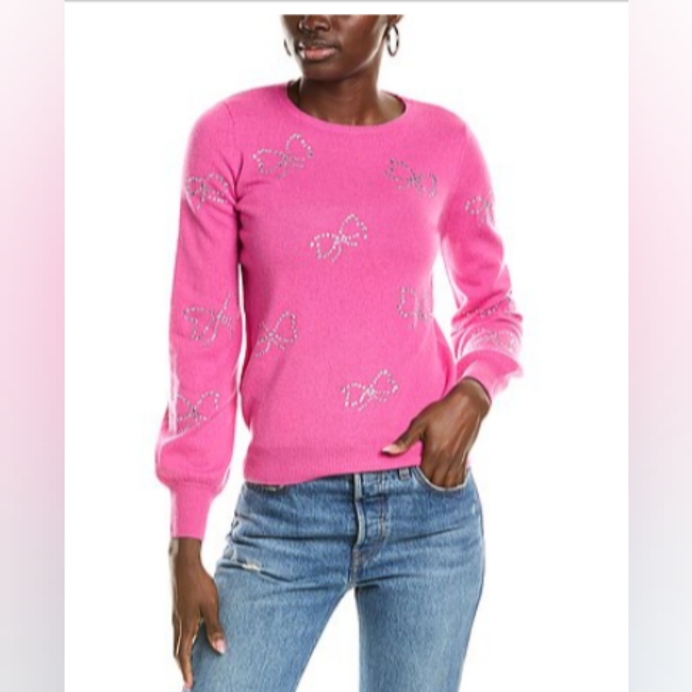 NWT Sofia Cashmere Sparkle Bow Pink Sweater - Medium